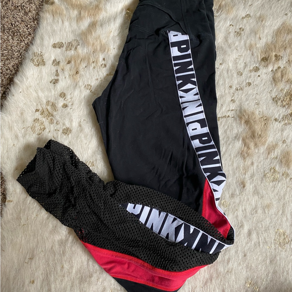 High Waisted VS Pink Leggings w/ Mesh Bottoms